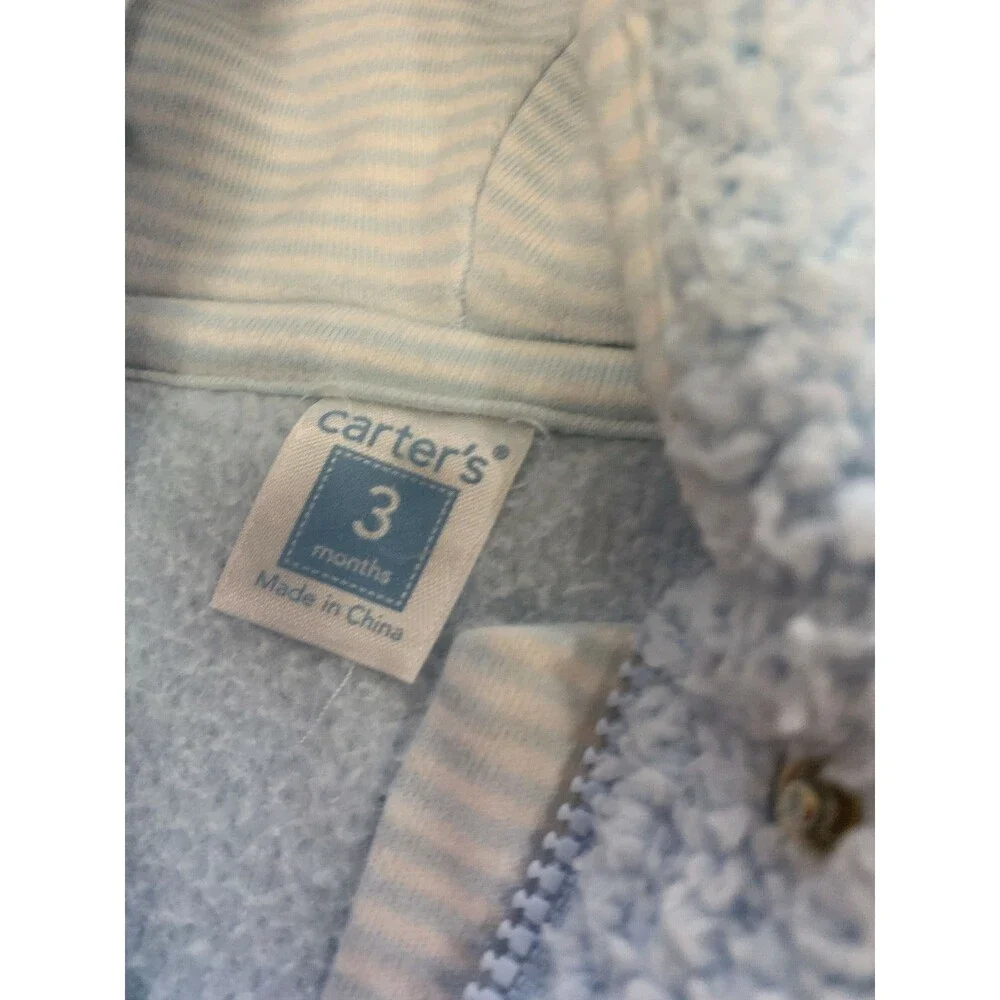 CARTERS BOYS SHERPA FLEECE LIGHTWEIGHT HOODED SNOWSUIT SIZE 3 MONTHS